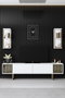 Hanah Home Gold Line Mueble de TV Blanco y Negro con Patas Metálicas